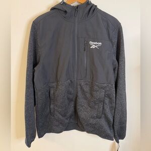 Reebok Black Heather light fleece lined zip front hoodie jacket SZ XL